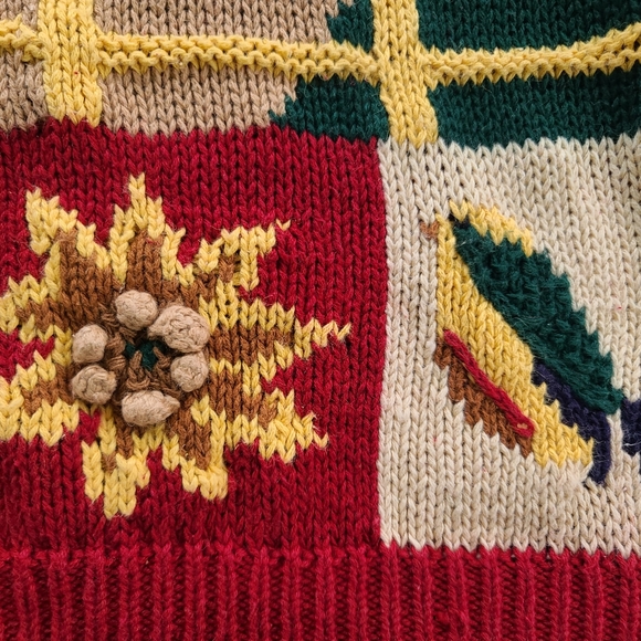 Vintage Robin Sinkler Womens Fall Thanksgiving Hand Knit Sweater Cardigan Small - Picture 7 of 10